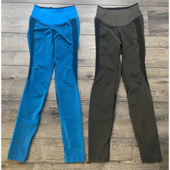 2 Pair Lululemon Seamless Mesh High Rise Tight Leggings 25" Blue Gray 2 - Picture 1 of 5